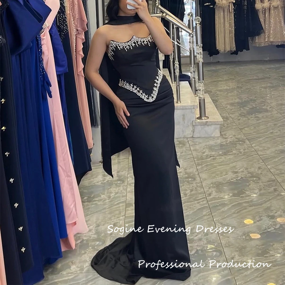 

Satin Bodice Customized Evening Dresses Crystal-Embellished Strapless Mermaid فساتين سهرة With Scarf Cocktail Gowns