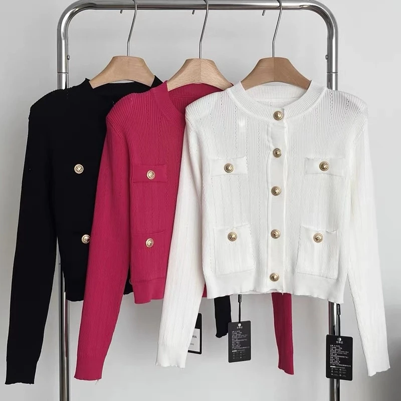 เสื้อคาร์ดิแกนไหมพรมถักทรงหลวม สไตล์ลำลอง แขนยาว คอกลม แบบเปิดด้านหน้า แฟชั่นสำหรับใส่ไปทำงาน ชิ้นเดียว สีพื้น สำหรับฤดูใบไม้ร่วง ปี 2025