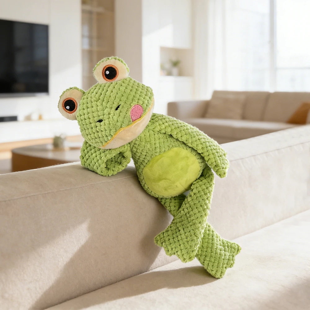 Brinquedo Interativo de Pelúcia Resistente a Mordidas para Pets com Som, Design de Sapo de Desenho Animado, Adequado para Pets Grandes, Médios e Pequenos como Gatos e Cães, Tecido de Camada Dupla, Airbag Embutido