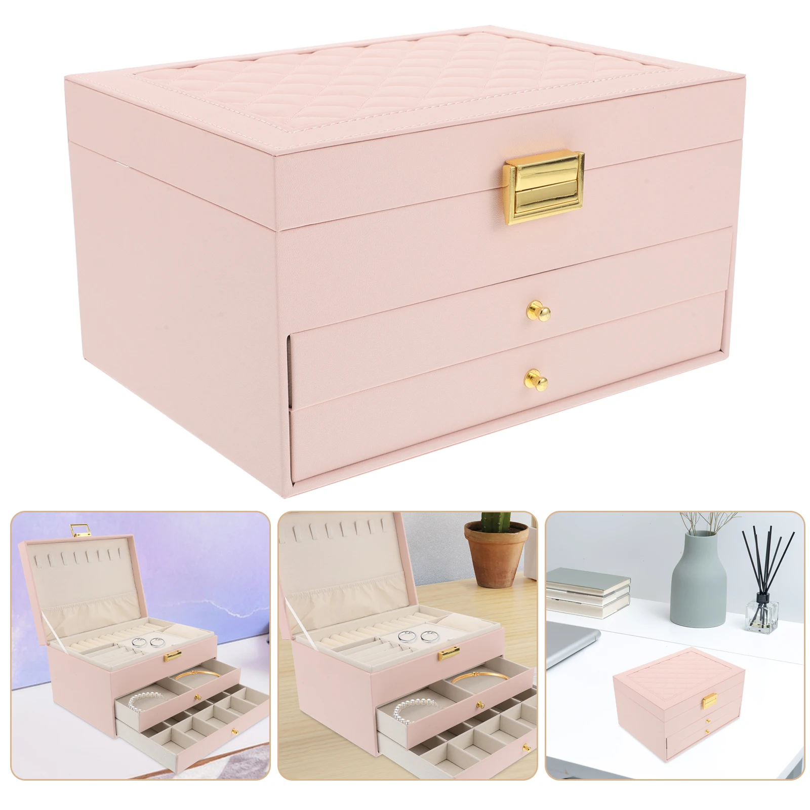 

Three-layer Jewelry Storage Box Holder Travel Case for Women Zinc Alloy Display Vendors Boxes