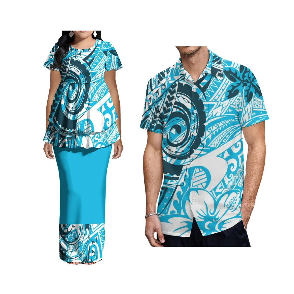 السيدات جولة الرقبة قصيرة الأكمام مزدوجةهيم أعلى ضئيلة تنورة طويلة Puletasi المرأة دعوى تنورة عارضة قميص رجالي 2 قطعة مجموعة