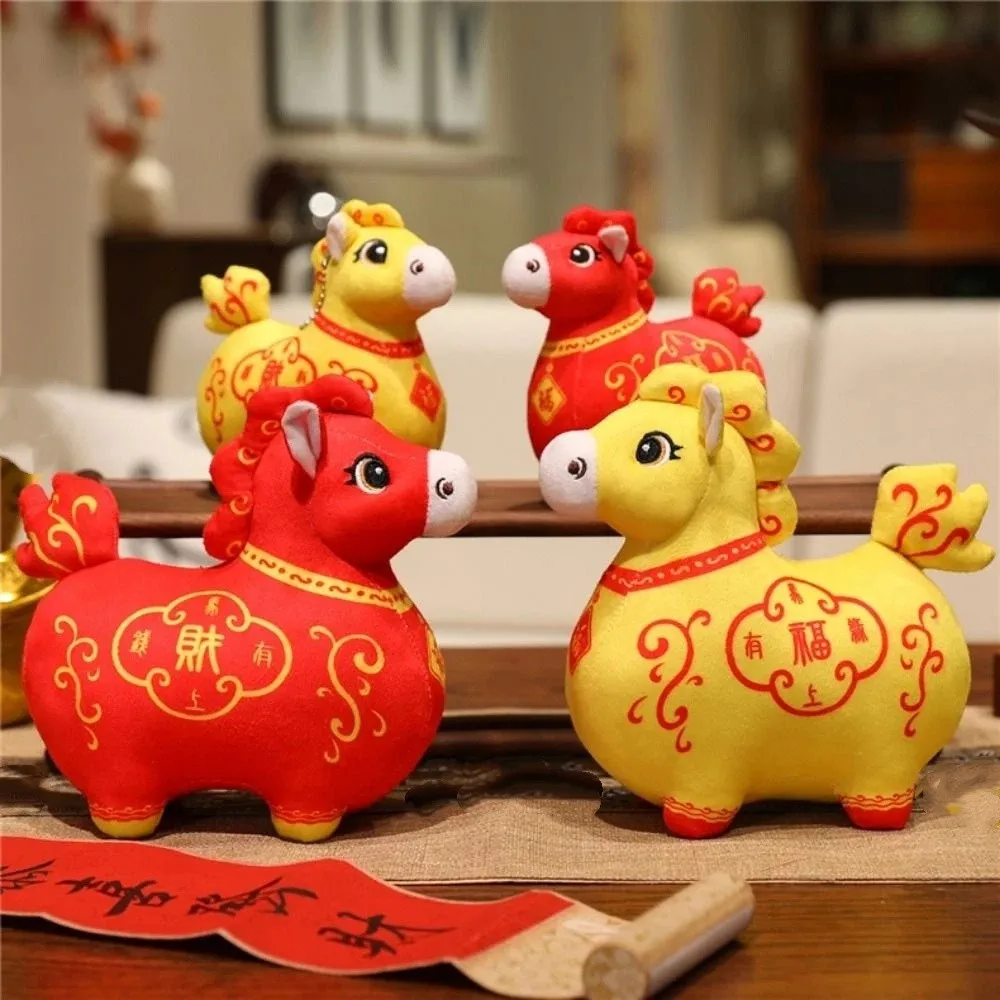 Dessin animé en peluche cheval doux 13/20 cm Animal zodiaque cheval en peluche jouet à la main moelleux mascotte cheval en peluche poupée décor à la maison