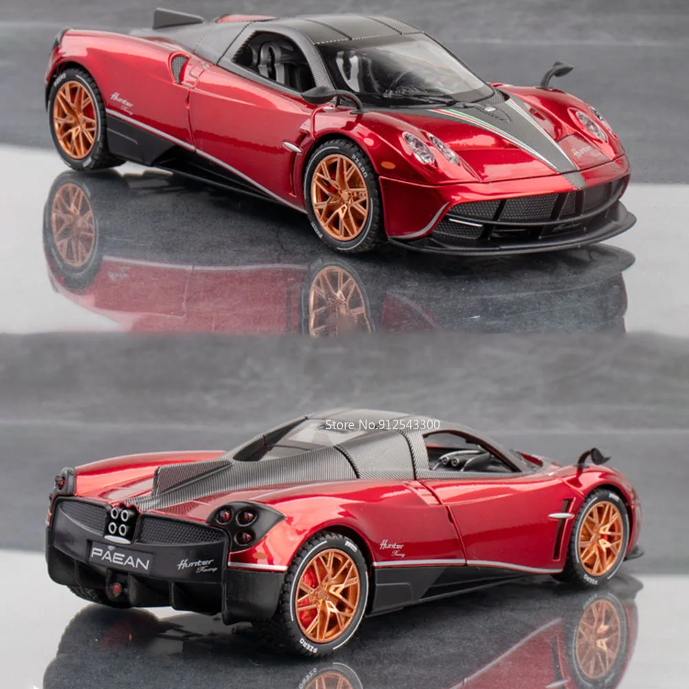 1:22 pagani huayra modelo de carro esportivo brinquedo liga diecast portas abertas som luz puxar para trás supercar em miniatura feriado crianças presentes