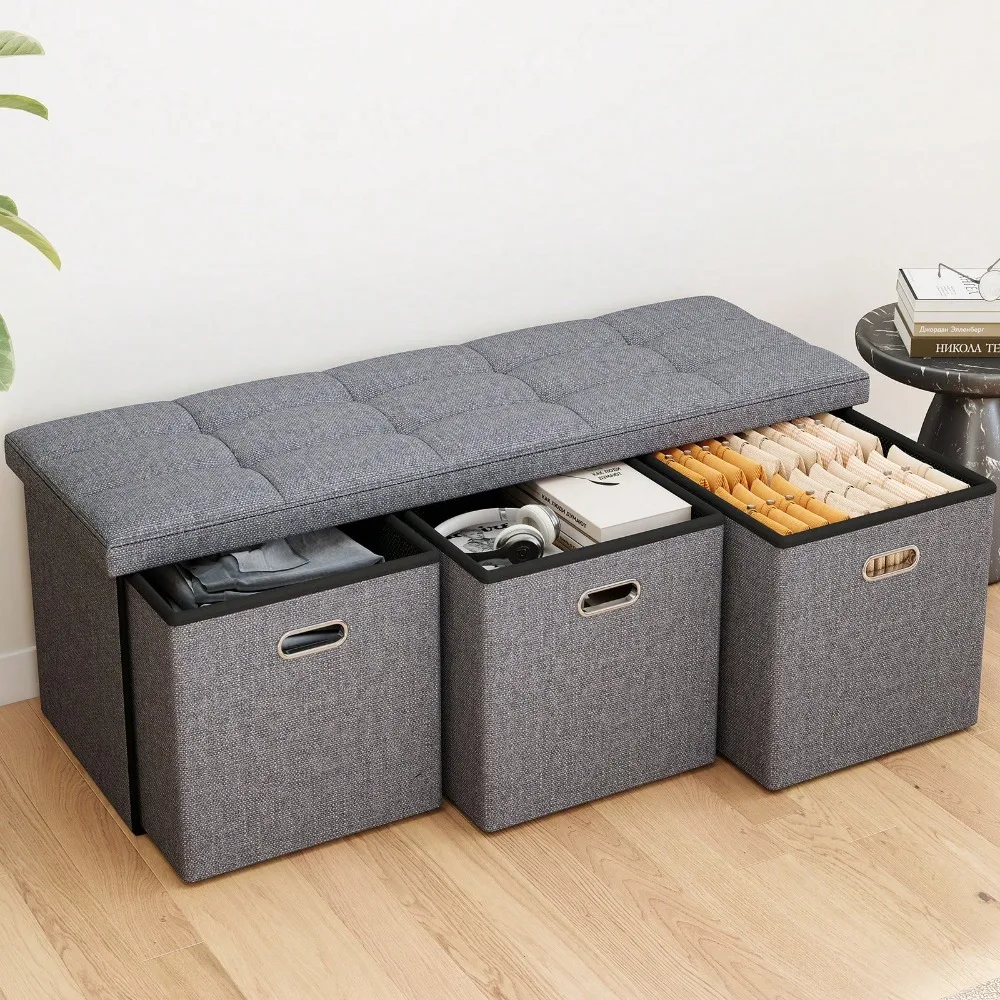 

Multi-Purpose Ottoman Bench, Heavy-Duty Folding Storage Ottoman With Seat, Space-Saving Design, Non-Porous Easy-Clean S