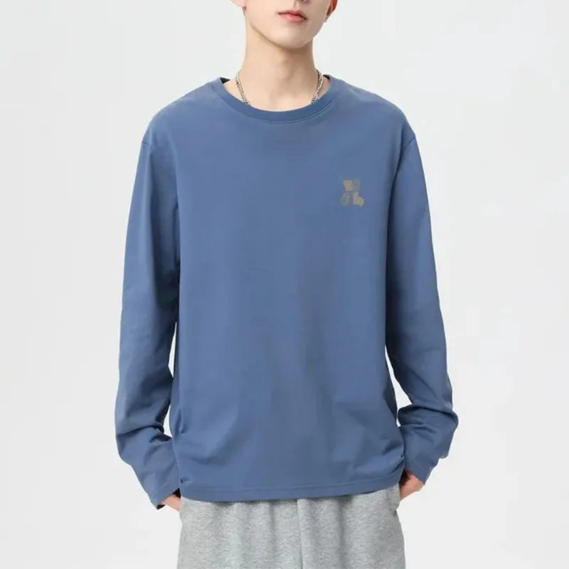 

Весенняя повседневная и универсальная мужская футболка с длинными рукавами и круглым вырезом с мультяшным принтом медведя