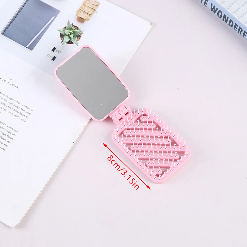 Cepillo de pelo de masaje con espejo, accesorio de estilismo, Mini espejo de bolsillo, peine plegable para niña y mujer, bolsillo cuadrado portátil, pequeño viaje
