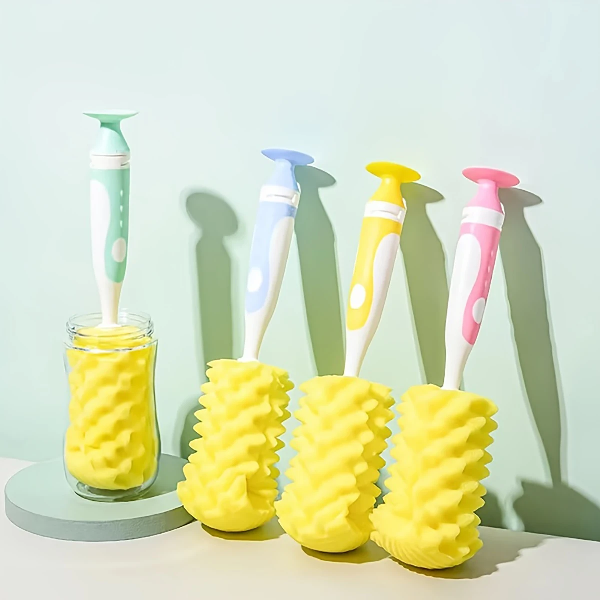 

2-in-1 Sponge Bottle Brush with Nipple Brush and S Unction Cup,Soft Touch Baby Bottle Brush,Multifunctional Cleaning Brush