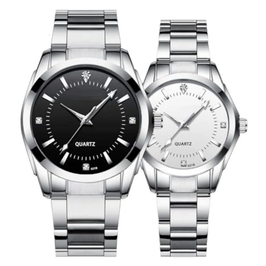 

Couple Watches Men and Women Silver Stainless Steel Watch Fashion his and Hers Watches Set