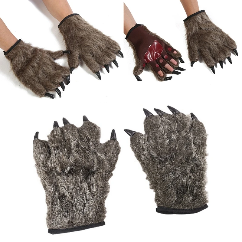 Unisex Halloween Cosplay Gloves Animal Costume Dinasour for Cat Claw Wolf Gloves Gifts Party Stage Props for Ad