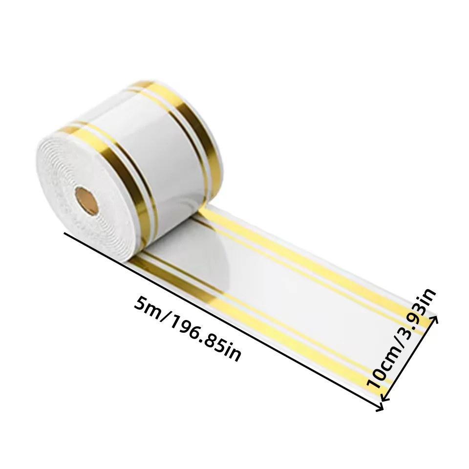 1pc 10cmx5m Thickening Foam Self-Adhesive Skirting Board Marble Pattern PVC Material Waterproof Baseboard Removable Feature