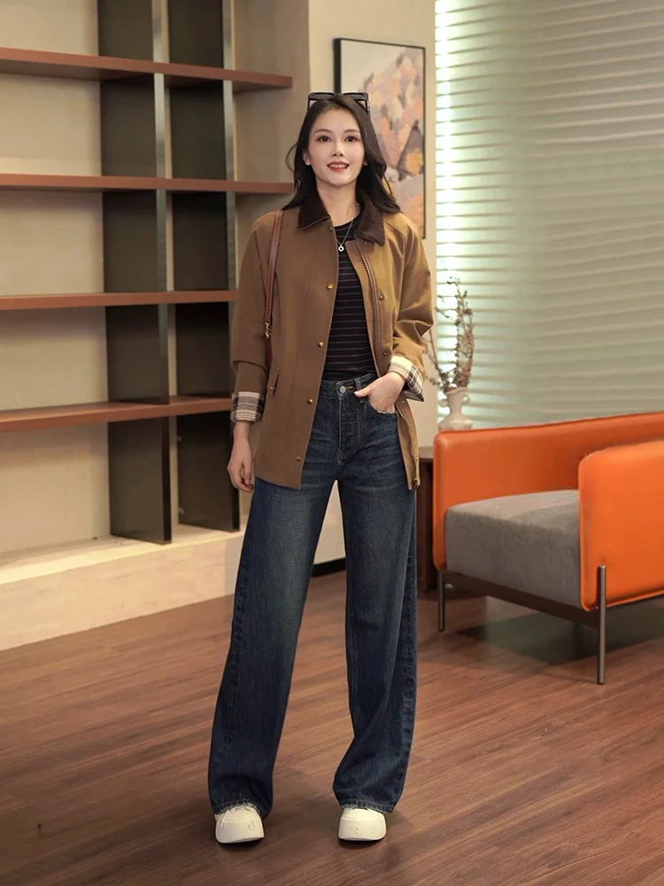 

Джинсы женские Ocean Denim свободного кроя, 100% хлопок, повседневные, прямые, синие, с завышенной талией