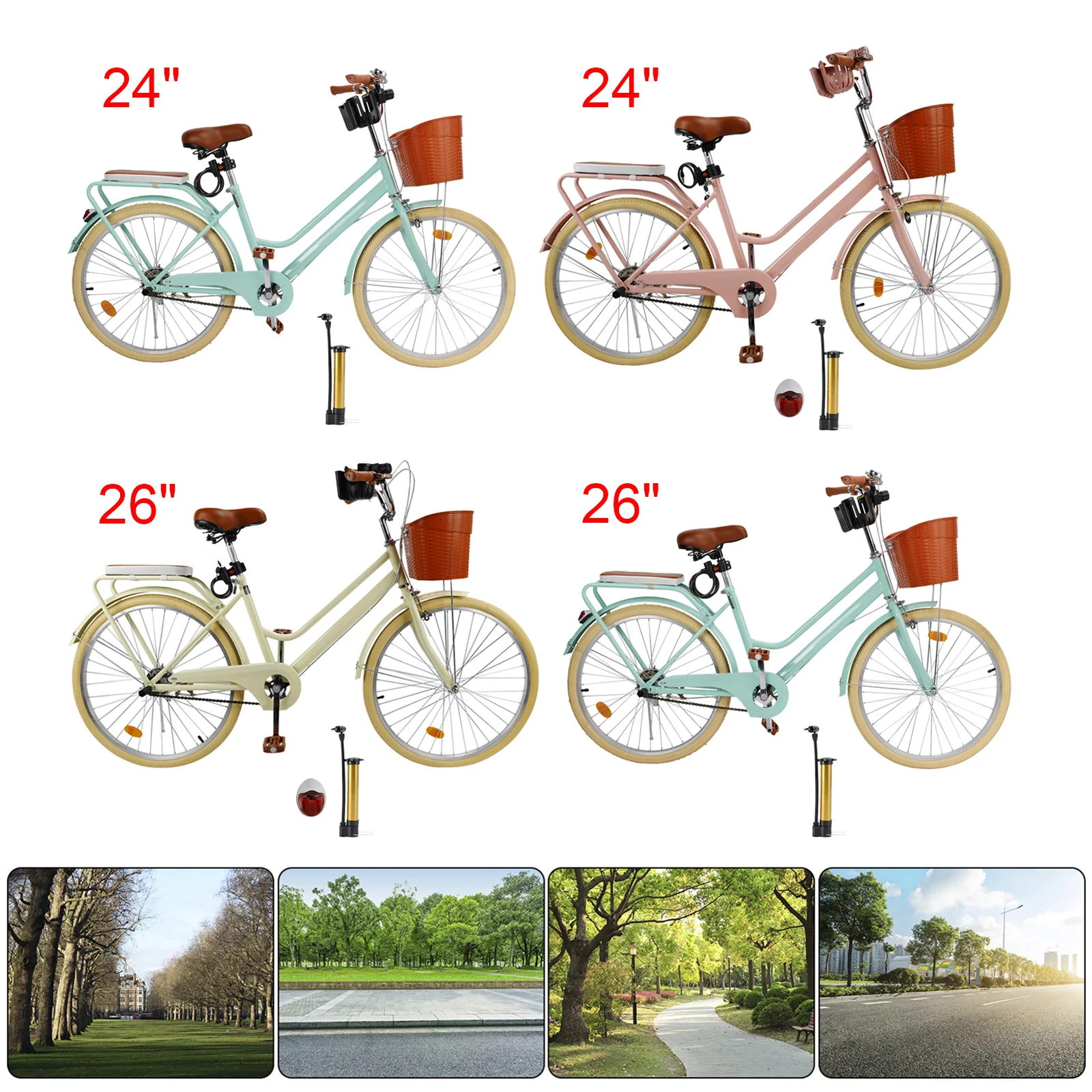 

Artudatech 24/26 inch Women City Bike Lady Beach Cruiser Bicycle with Basket & Pannier Rack for Commuters