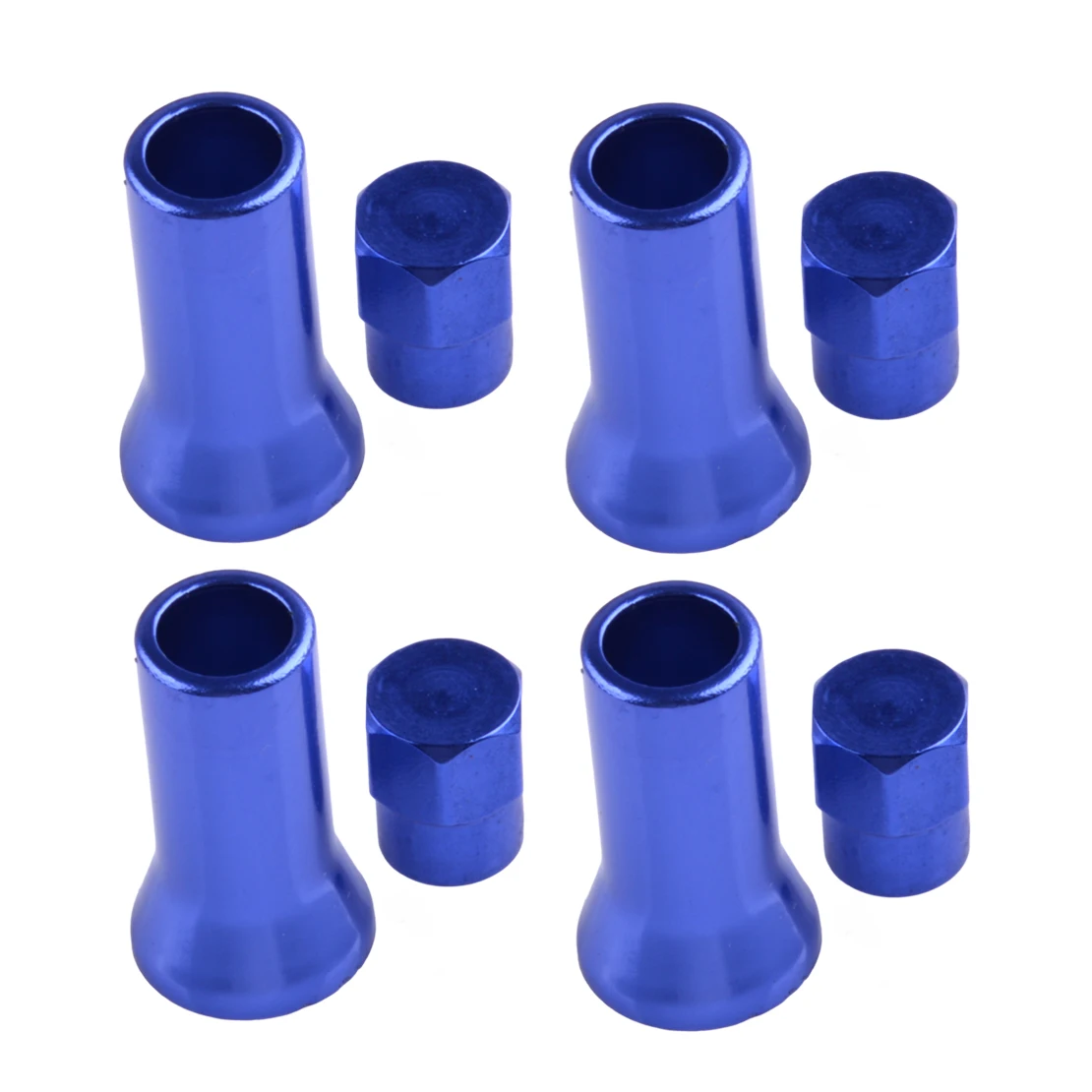 4 Sets Blue Universal Car Tire Wheel Stem Air Valve Hex Caps & Sleeve Cover Aluminum Alloy