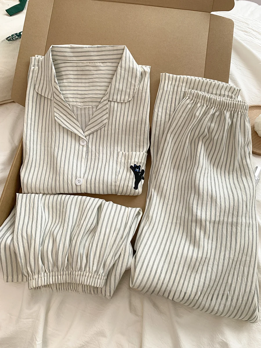 

Cute Cloud Cotton ort Sve Spwear Set для женщин, летняя домашняя одежда, полосатый дизайн Bla, удобный дышащий комплект