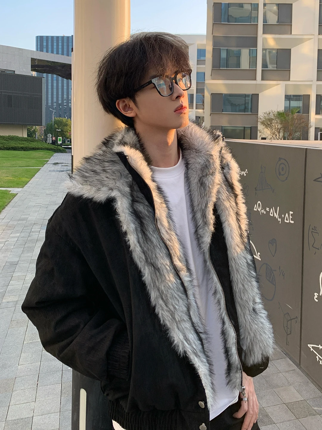 

American Retro Double Layer Fur Collar Cotton Jaet Men's Winter Coat Cleanfit Jaet Polyester Fiber Long Sve Regular Le...