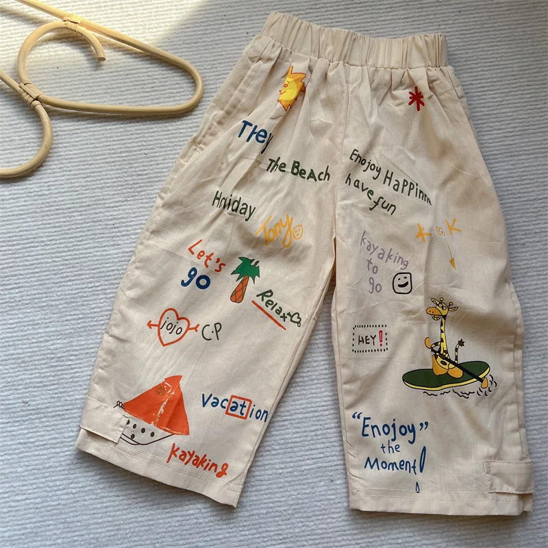 New Summer Arrivals Boys and Girls Wide Leg Pants Kids Cartoon Loose Casual Trousers Thin Style Children Mosquito Resistant Pant