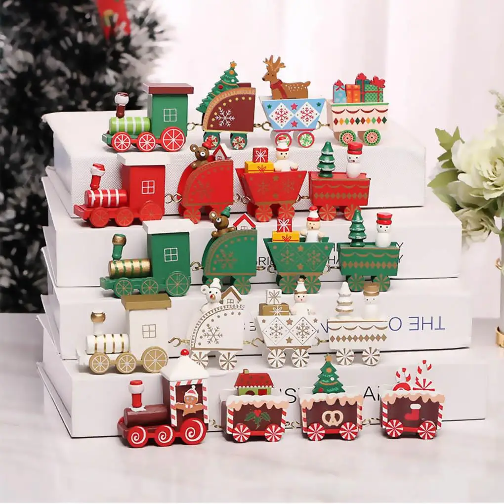 Christmas Wooden Train Farmhouse Rustic Small train Christmas home decoration ornaments Decorative Crafts