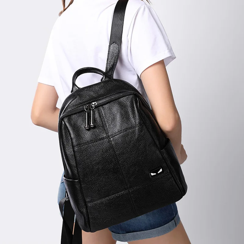 

Korean Version Leather Backpack College Style Womens Large Capacity Anti-theft Cowhide Backpack Women Soft Large Cowhide Casual