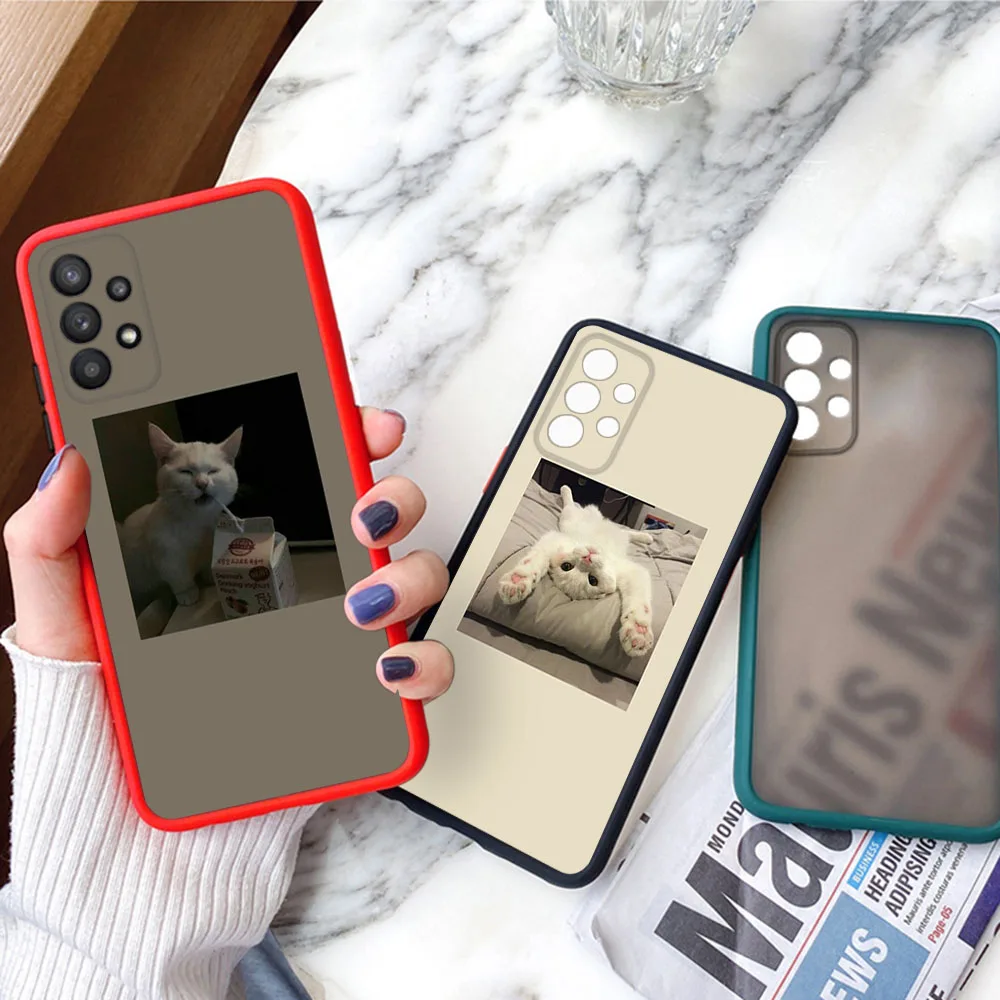 Чехол для телефона Samsung S25 Ultra S24 S10 A16 4G Note20 S20 S21 S22 S23 Plus FE Cute Cat Pink Funny Art Черный полупрозрачный чехол