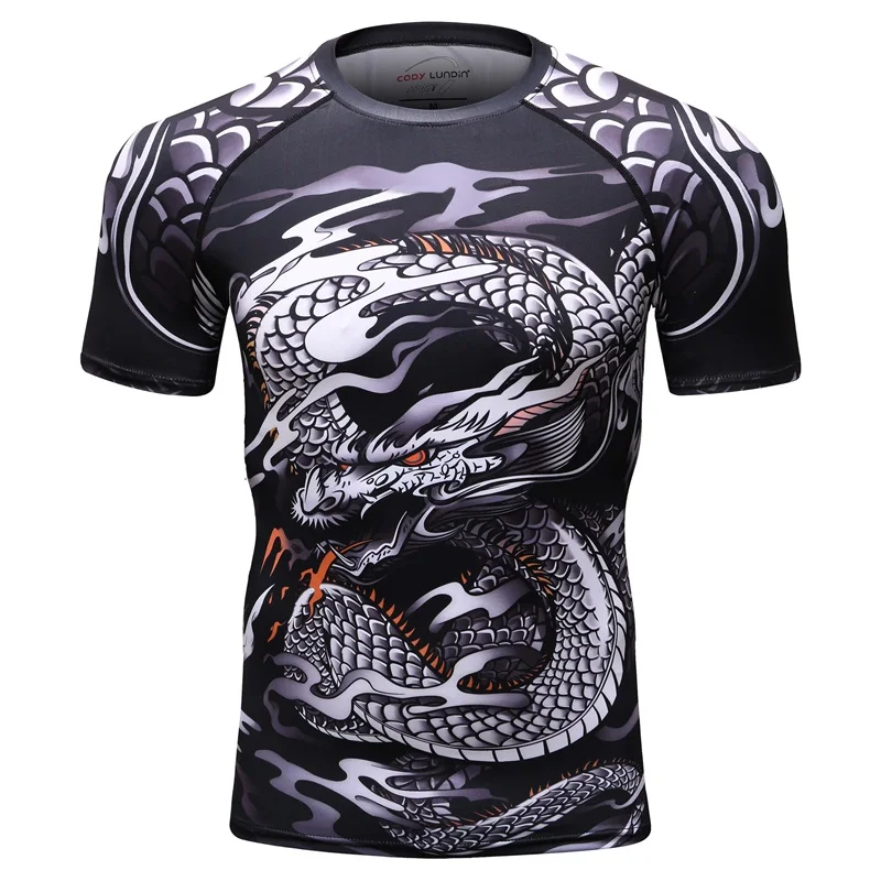 Summer 3D Print New Compression Shirt Rashguard Bodybuild Cross Short Sleeve Jiu Jitsu MMA Fitness Quick Dry Tights Rash Guard