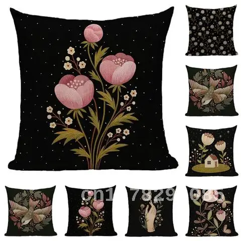 

Black linen cushion cover for sofa, Nordic decorative pillow cover for living room, 18x18, home decoration