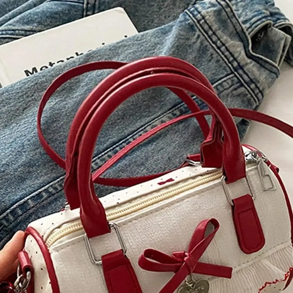 بو الجلود لوليتا حقيبة كروسبودي كشكش تصميم نقطة نمط بو الجلود حقيبة يد الحلو القوس وسادة شكل واحد الكتف حمل