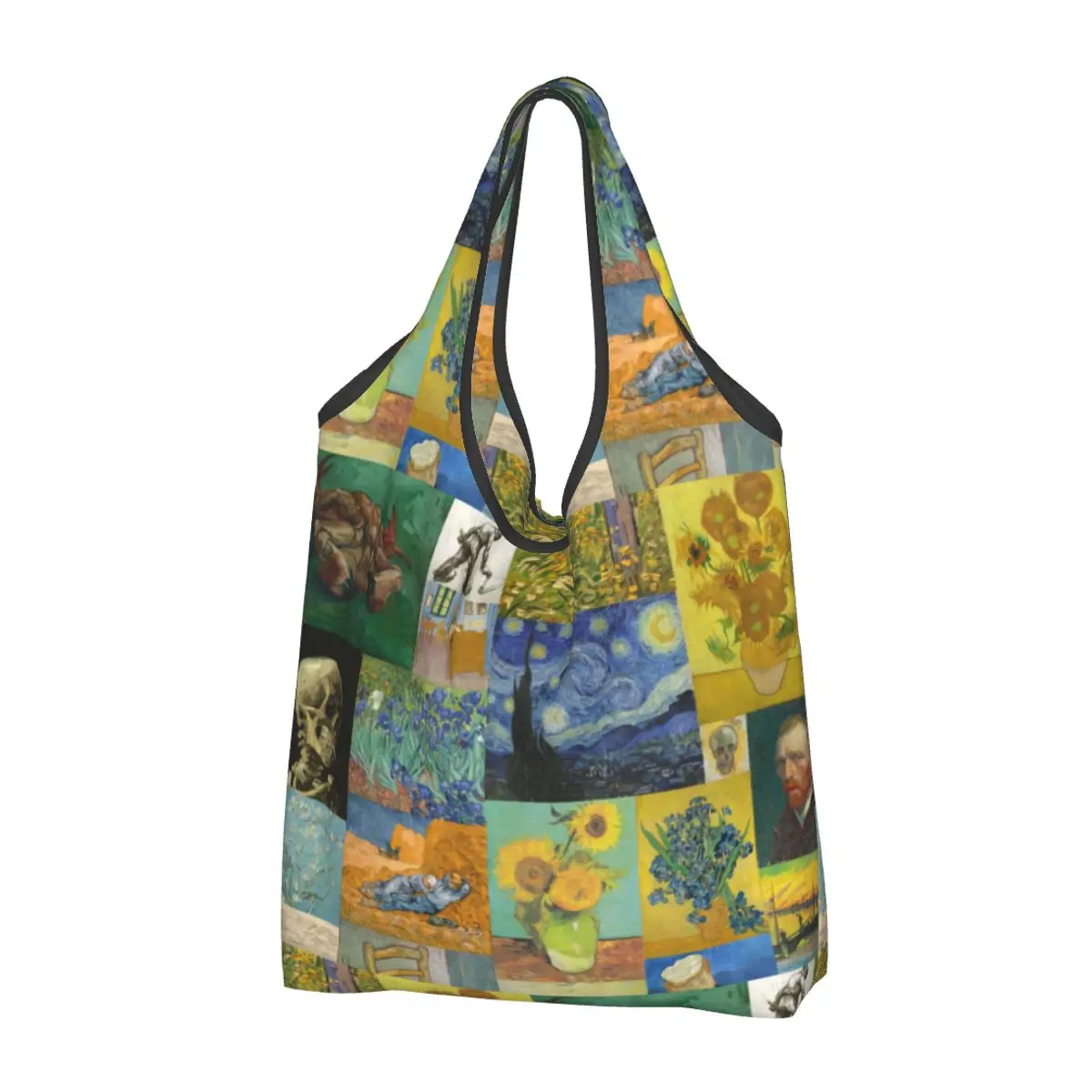 Bolsa de compras reciclable Van Gogh Collage para mujer, bolso de mano portátil, pintura artística, bolsas de compras de comestibles