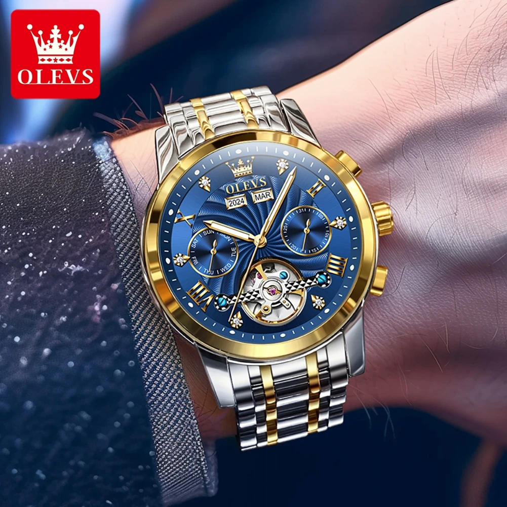 OLEVS 7088 Top Brand Business Men's Dress Wristwatches Flywheel Day Date Automatic Mechanical Watches Original Luxury