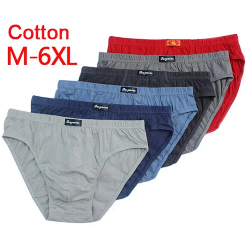 

6PCS 100% cotton mens briefs plus size men underwear panties 5XL/6XL men's breathable panties solid sexy comfortable shorts