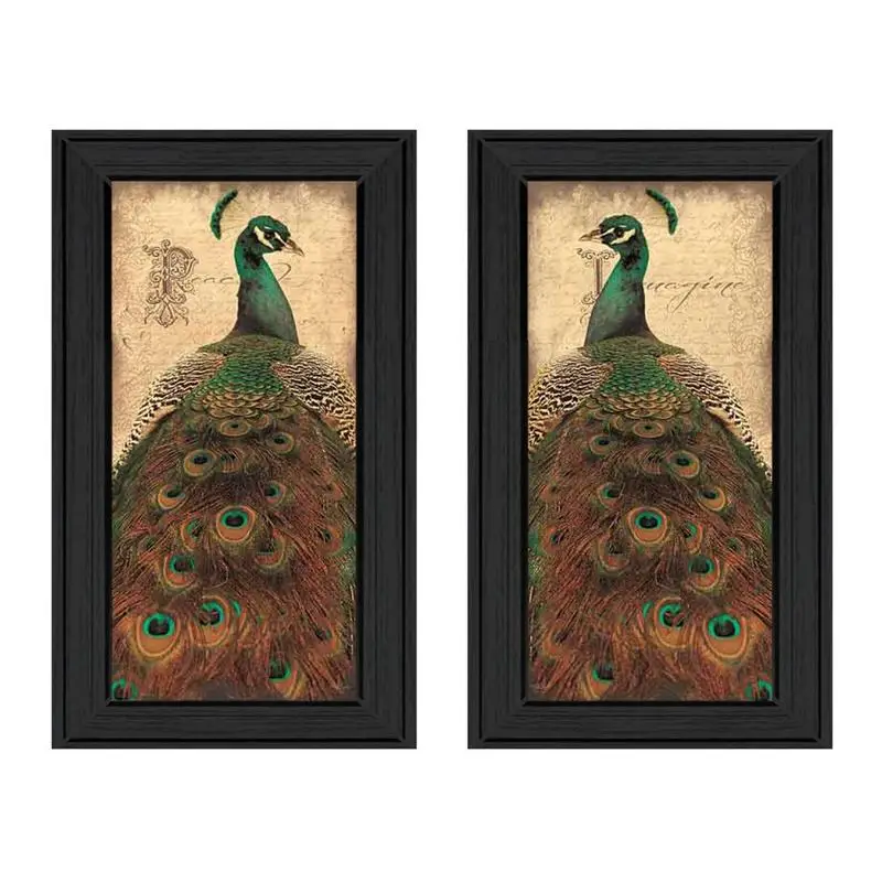 

2-х частей Peacock Art Vignette, настенный постер в рамке, готовый к повестке в черной рамке