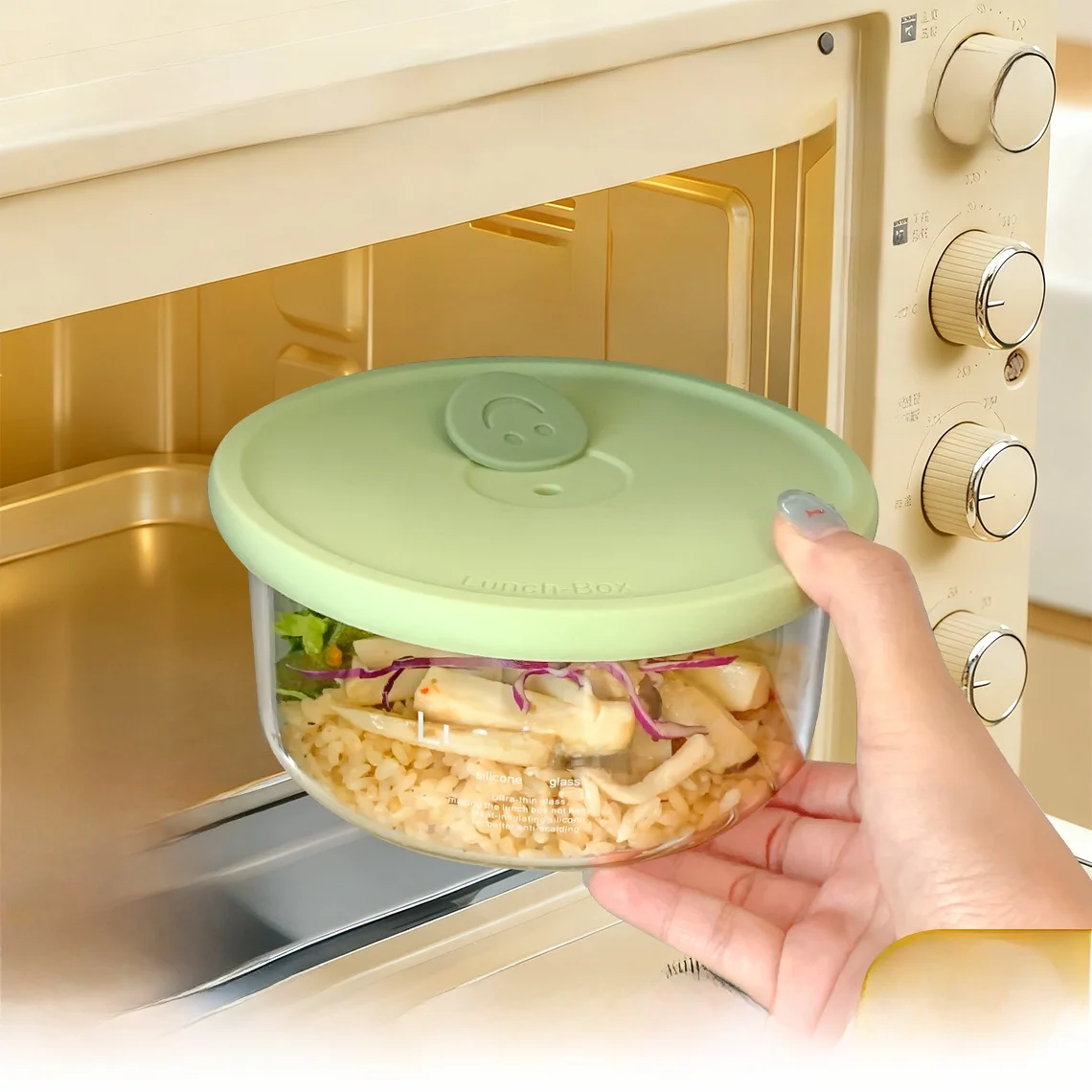 

Food Grade Glass Microwave Safe Lunch Box Freshness Sealed Fruit Container Durable Bento Box for Office Workers Transparent