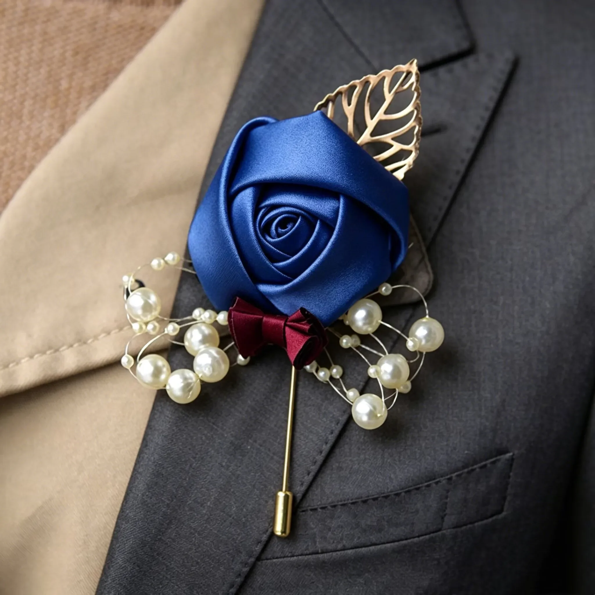 Fashionable Wedding Groom Bride Simulation Flower Chest Flower Brooch Flower Business Party Festival Supplies
