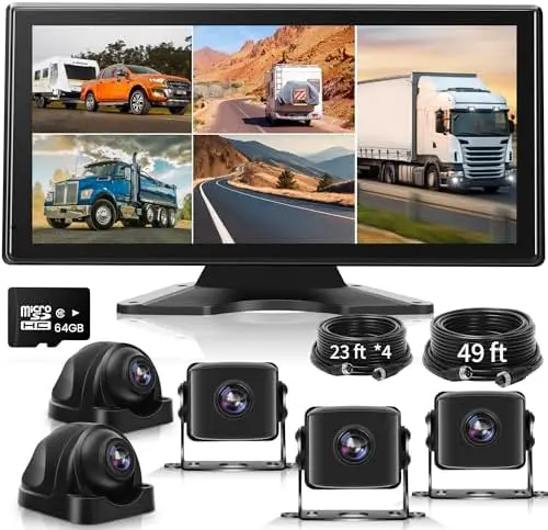 

5-Channel 1080P Backup Cam System for RV/Truck with 10.36" Touch Screen, DVR & BSD Alert - 64GB Included