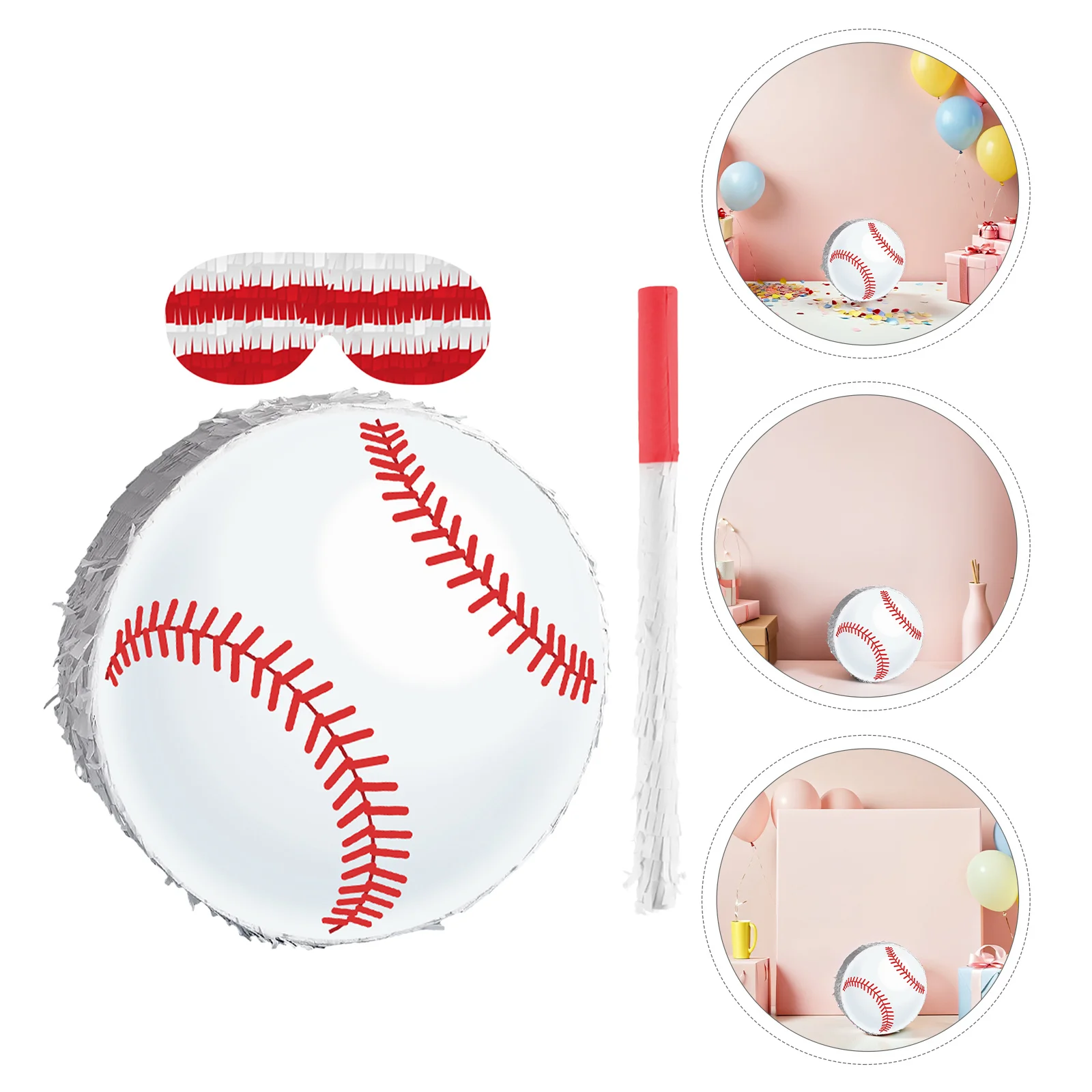 

1 Set Baseball Pinata Hanging Decor With Stick Eye Mask Confetti For Sports Birthday Party Games Decoration Supplies