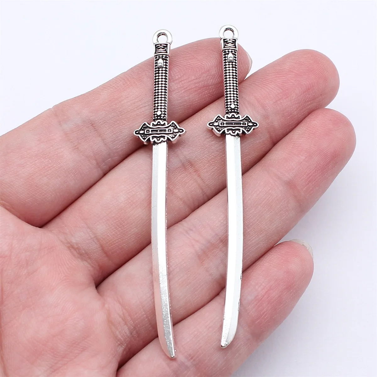 20pcs 70mm(2.76inch) Antique Silver Color Acgn Cosplay Sword, Gun, Sword And Halberd Charms Pendants
