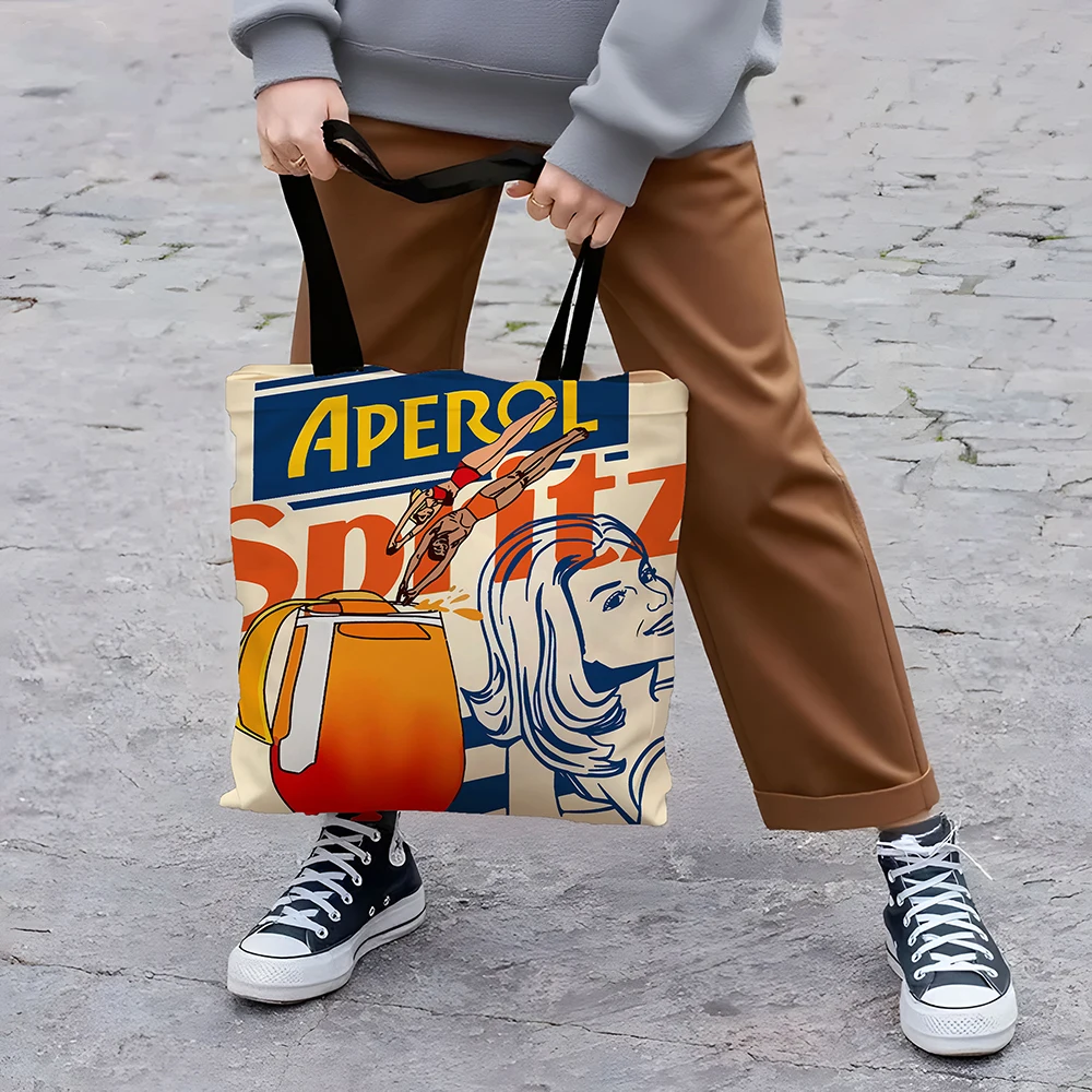 1 قطعة Aperol Spritz الفن طباعة حمل حقيبة قابلة لإعادة الاستخدام النسيج البقالة حقيبة تسوق قابلة للطي #3
