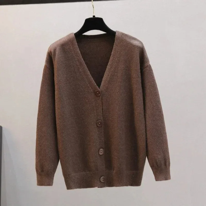 เสื้อคาร์ดิแกนแฟชั่นสไตล์เกาหลี คอวี แขนยาว ดีไซน์หรูหรา กระดุมแถวเดียว สไตล์ลำลอง สำหรับผู้หญิง