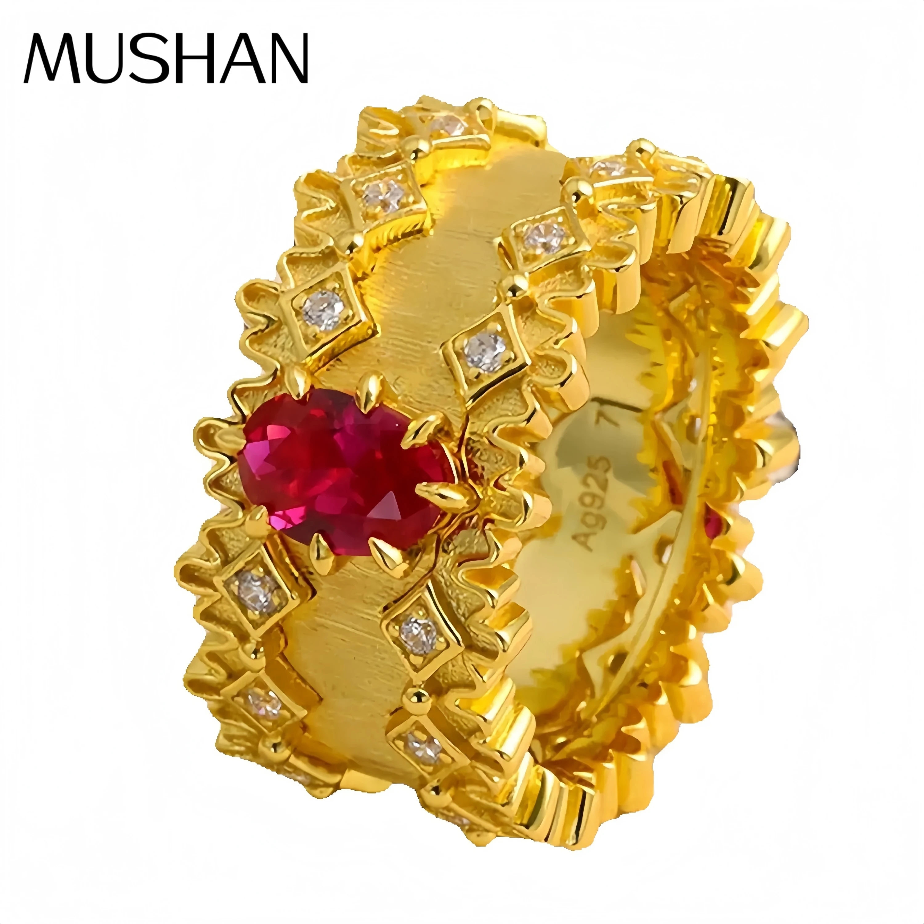 

MuShan Элитный бренд, итальянское матовое золото, кольцо с цирконом для женщин, позолоченные 18 карат, кольца из стерлингового серебра 925 пробы, ювелирные изделия