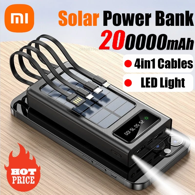 Xiaomi 200000 mAh zonne-energiebank Ultra capaciteit USB 4 in 1 Supersnel opladen USB Type C LED-licht Outdoor Power Bank voor iPhone