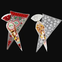 100pcs Christmas Triangle Shape Candy Bag OPP Pounches DIY Cookies Dessert Packaging Bag Christmas New Year Party Decor Supplies