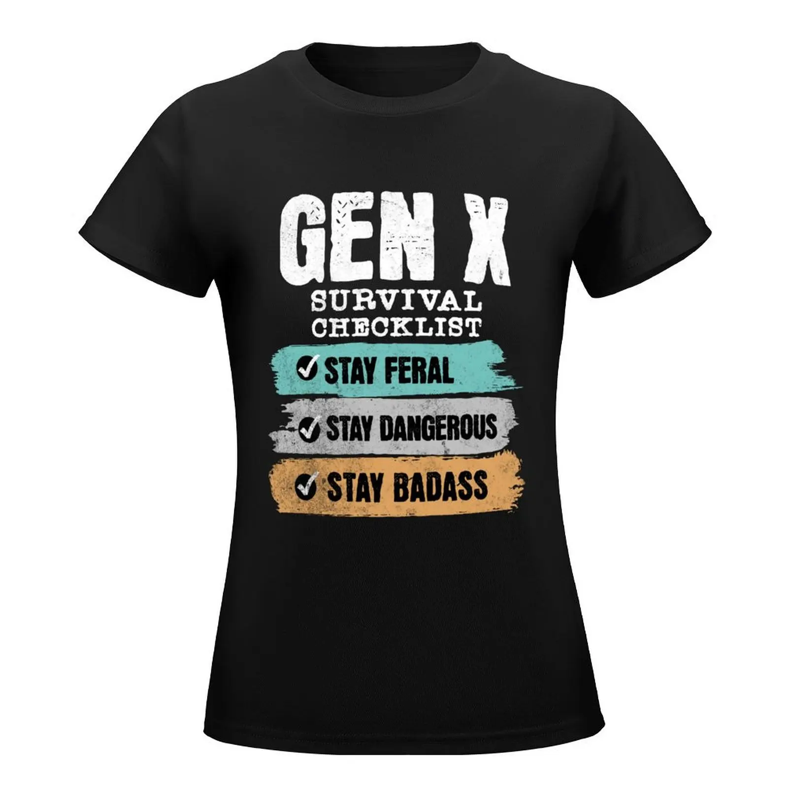 GEN X SURVIVAL CHECKLIST T-shirt summer top funny cute clothes spring clothes Women 2024