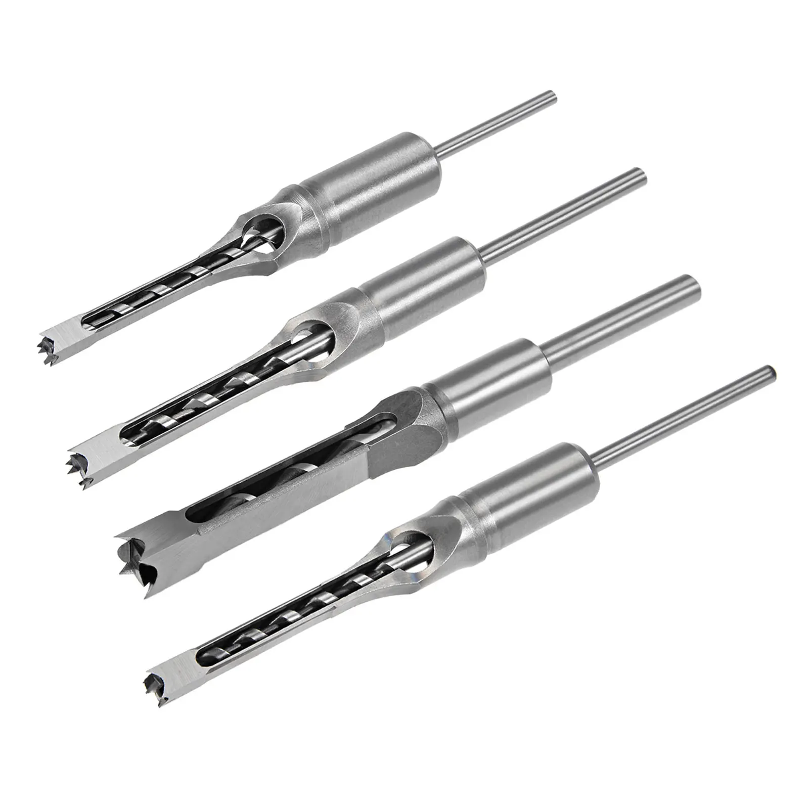 4pcs Square Hole Drill Bit for Wood Hollow Chisel Mortiser Auger Spur Cutter Tool High Carbon Steel for Woodworking Carpentry