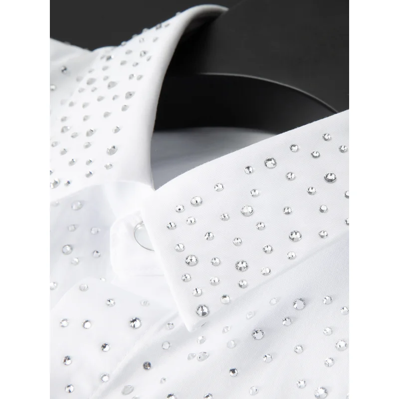 

High-end Trendy Men's Long-sleeve Slim-fit Stylish Casual Shirt With Rhinestone Embellishments Plus Size Black White Dress Shirt