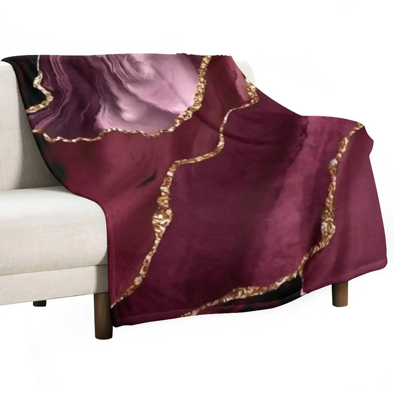 

Burgundy and Gold Abstract Throw Blanket Quilt Large Blankets