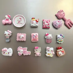 Cute Hello Kitty Refrigerator Stickers Magnetic Resin Cute Three-dimensional Cartoon Anime Accessories 16 Pieces Room Decor
