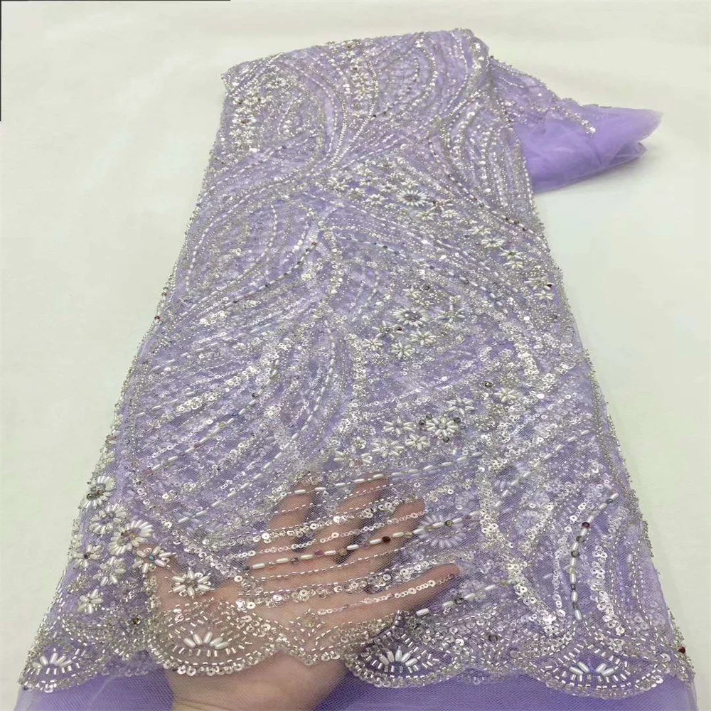 Tessuto di pizzo africano paillettes pesanti ricamo di perline sposo nigeriano da sposa 2024 tessuto di pizzo di Tulle francese di alta qualità per il matrimonio