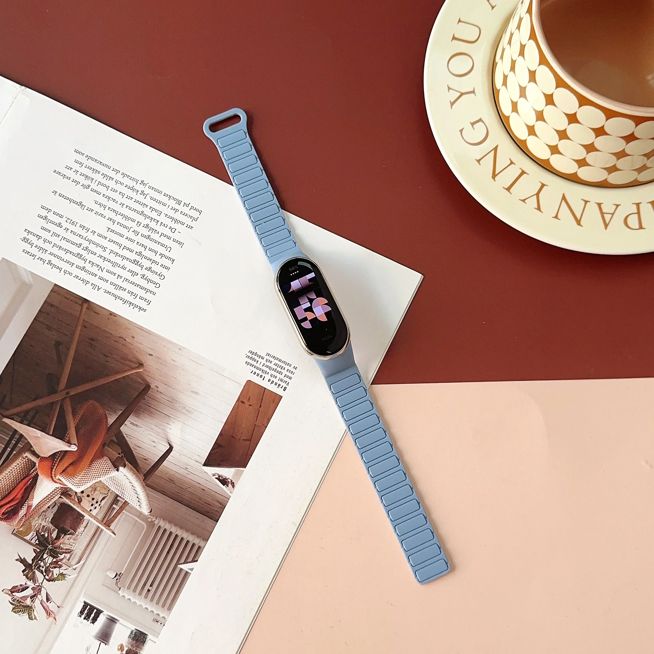 حزام مغناطيسي لسوار Xiaomi Mi Band 9/ Smart Band 8 حزام بديل للرجال والنساء سوار معصم رياضي من السيليكون لـ Mi Band 9