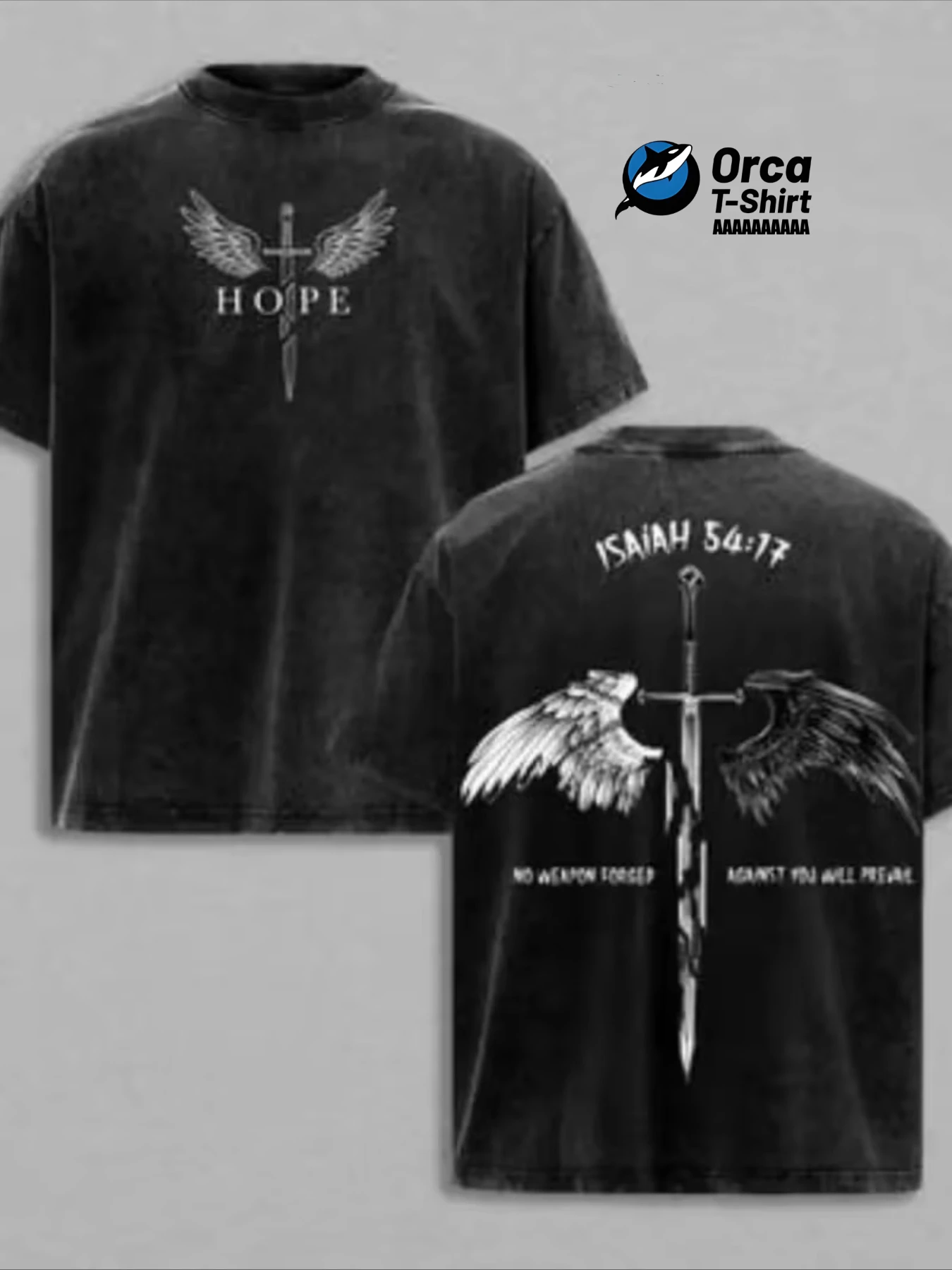 Men's Washed Cotton Short-sleeved T-shirt, Bible Verse Wing Cross 