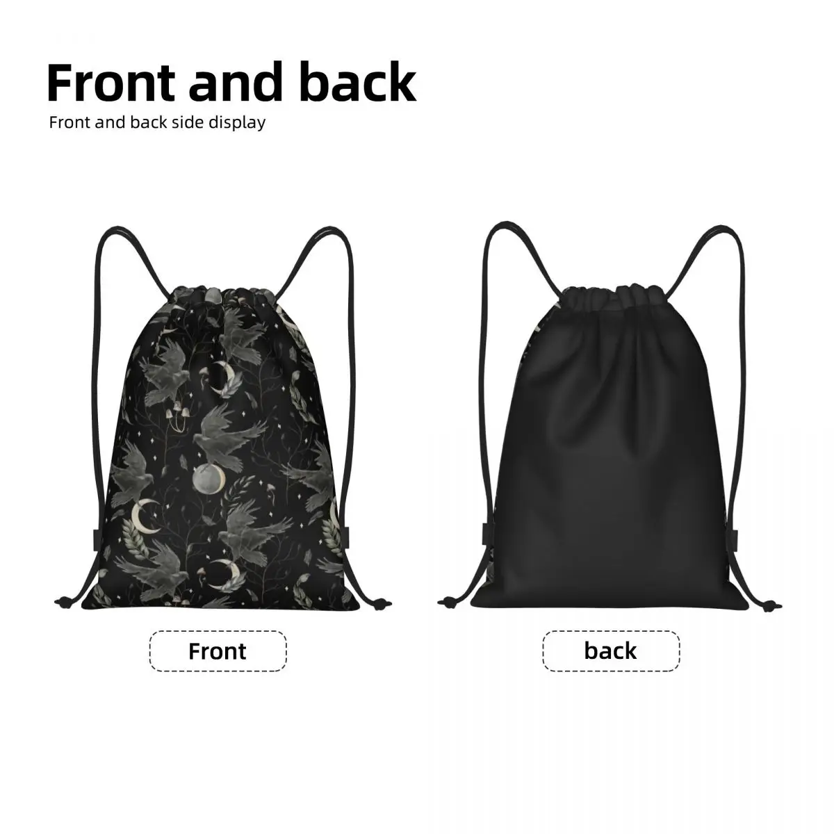 Crow Moon Drawstring Backpack Women Men Sport Gym Sackpack Foldable Halloween Spooky Witch Training Bag Sack