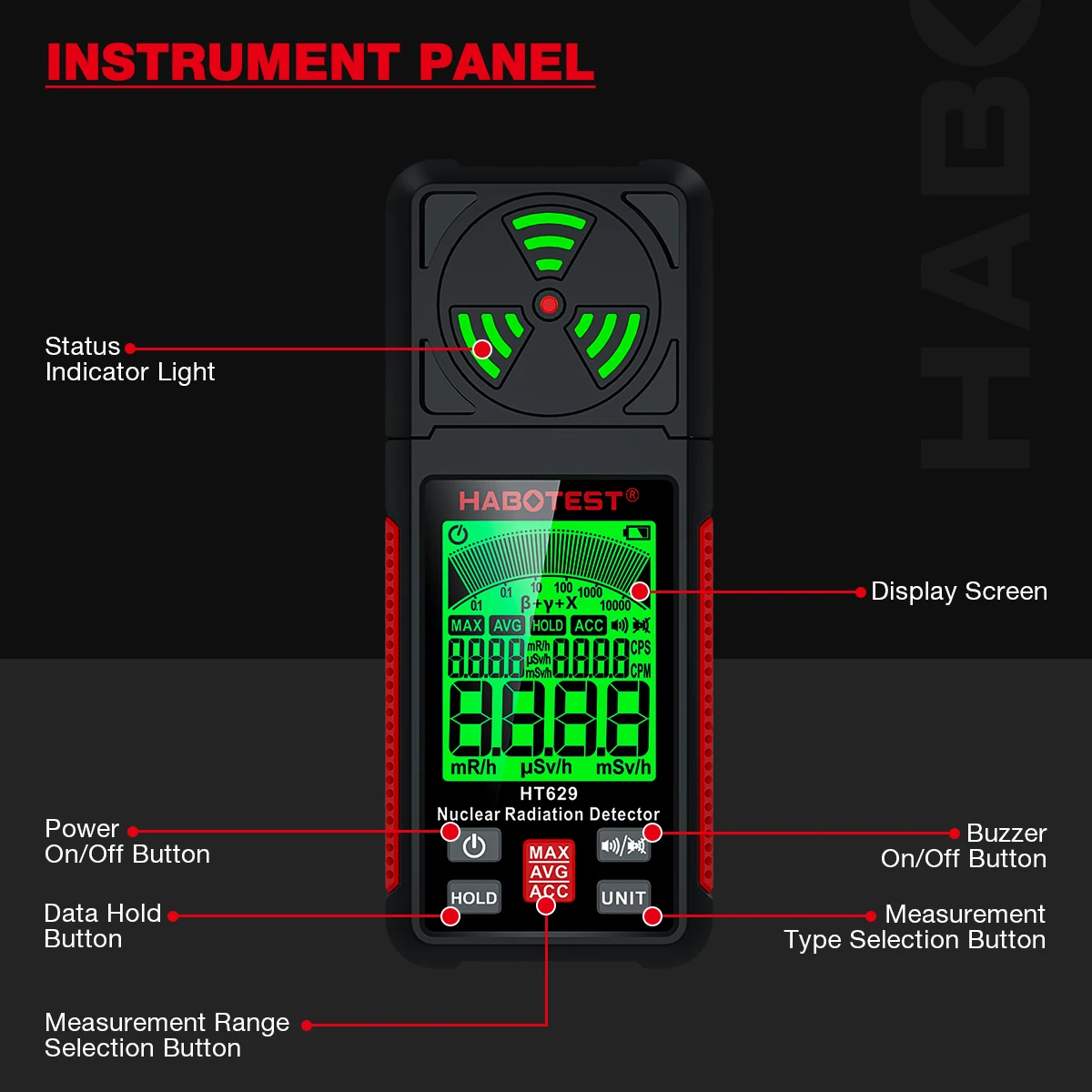 HT629 Geiger Counter Nuclear Radiation Detector Personal Dosimeter X-ray Γ-ray Β-ray Radioactivity Tester Marble Detector